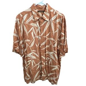 Cubavera Mens Short Sleeve Palm‎ Leaf Tropical Button Down Shirt Terracotta XL